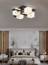 Cubist Alabaster Cluster Flush Mount Ceiling Light Modern Geometric Stone Lamp