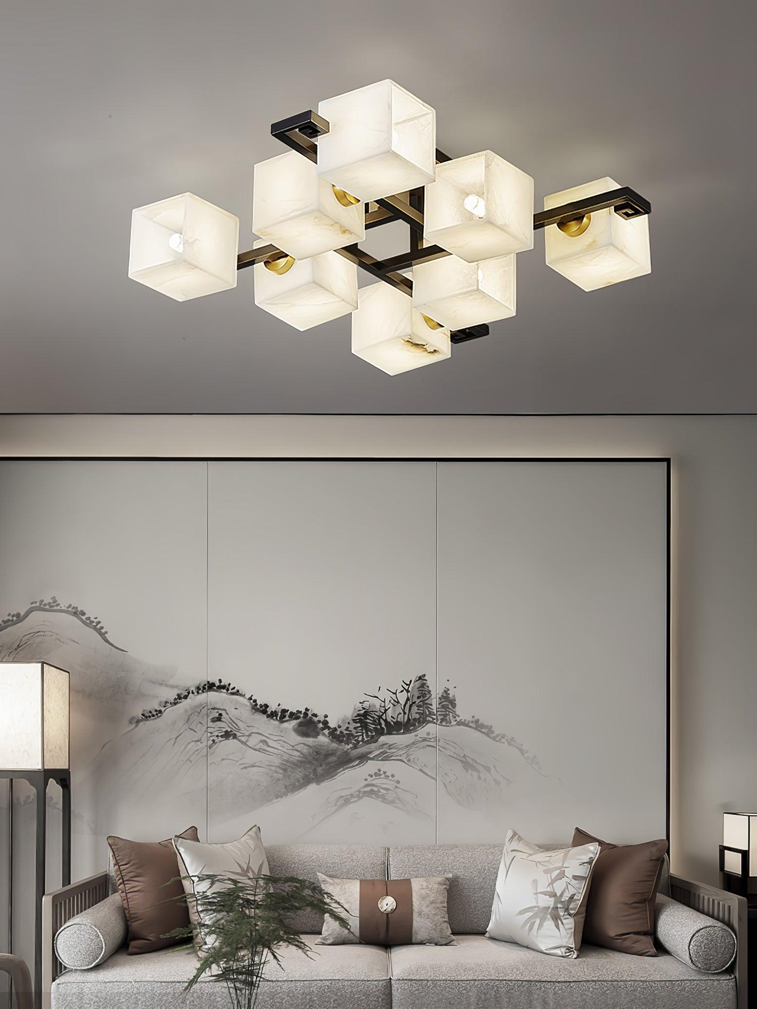 Cubist Alabaster Cluster Flush Mount Ceiling Light Modern Geometric Stone Lamp