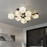 Cubist Alabaster Cluster Flush Mount Ceiling Light Modern Geometric Stone Lamp
