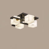 Cubist Alabaster Cluster Flush Mount Ceiling Light Modern Geometric Stone Lamp