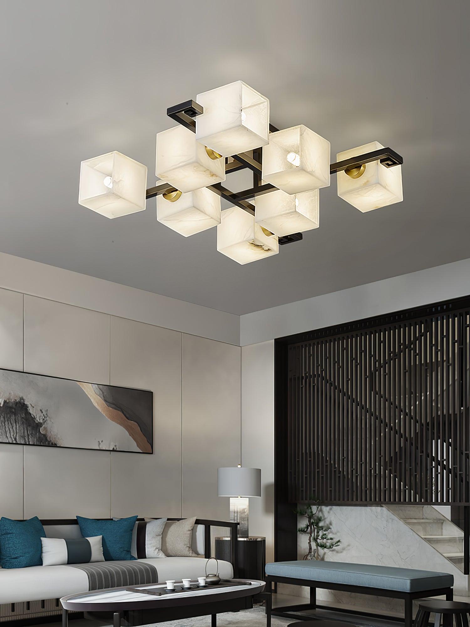 Cubist Alabaster Cluster Flush Mount Ceiling Light Modern Geometric Stone Lamp