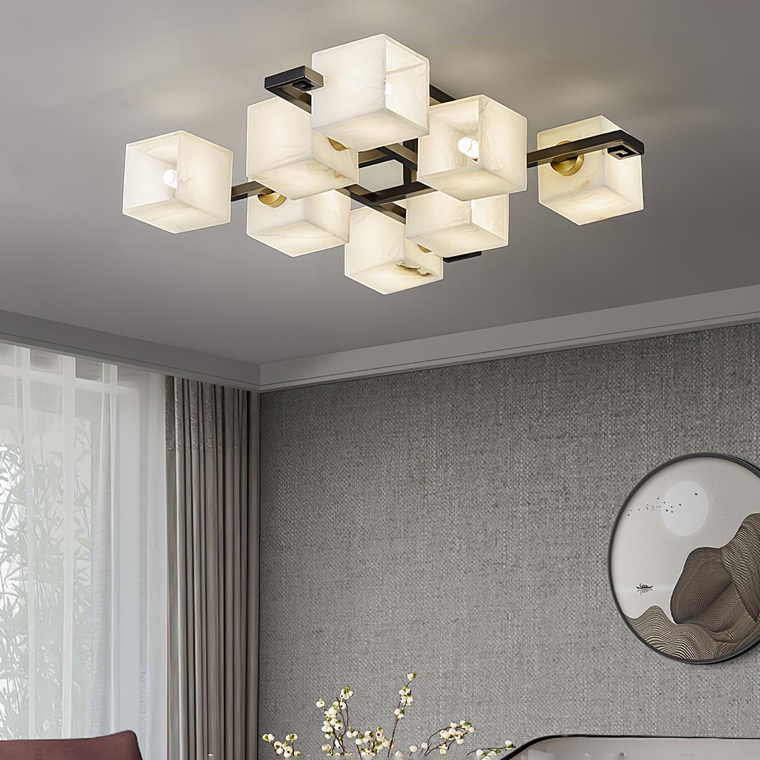 Cubist Alabaster Cluster Flush Mount Ceiling Light Modern Geometric Stone Lamp
