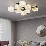 Cubist Alabaster Cluster Flush Mount Ceiling Light Modern Geometric Stone Lamp