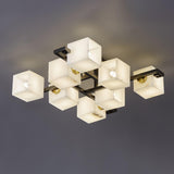Cubist Alabaster Cluster Flush Mount Ceiling Light Modern Geometric Stone Lamp