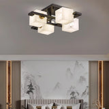 Cubist Alabaster Cluster Flush Mount Ceiling Light Modern Geometric Stone Lamp