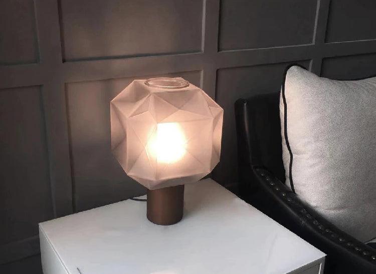 Cubo Artisanal Blown Glass Table Lamp with Smoky Finish and Metal Base