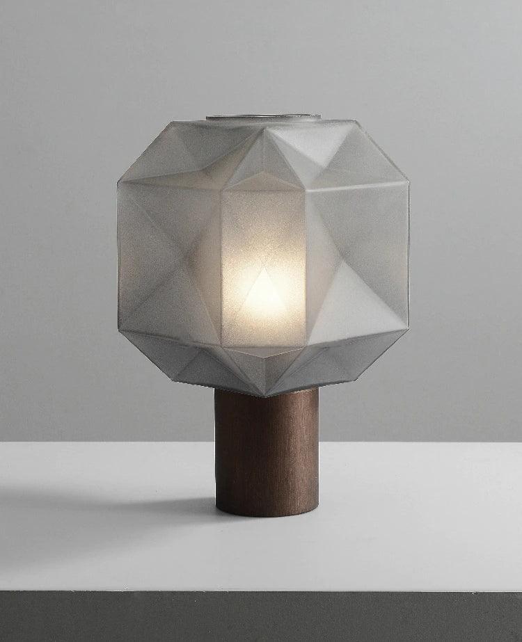 Cubo Artisanal Blown Glass Table Lamp with Smoky Finish and Metal Base