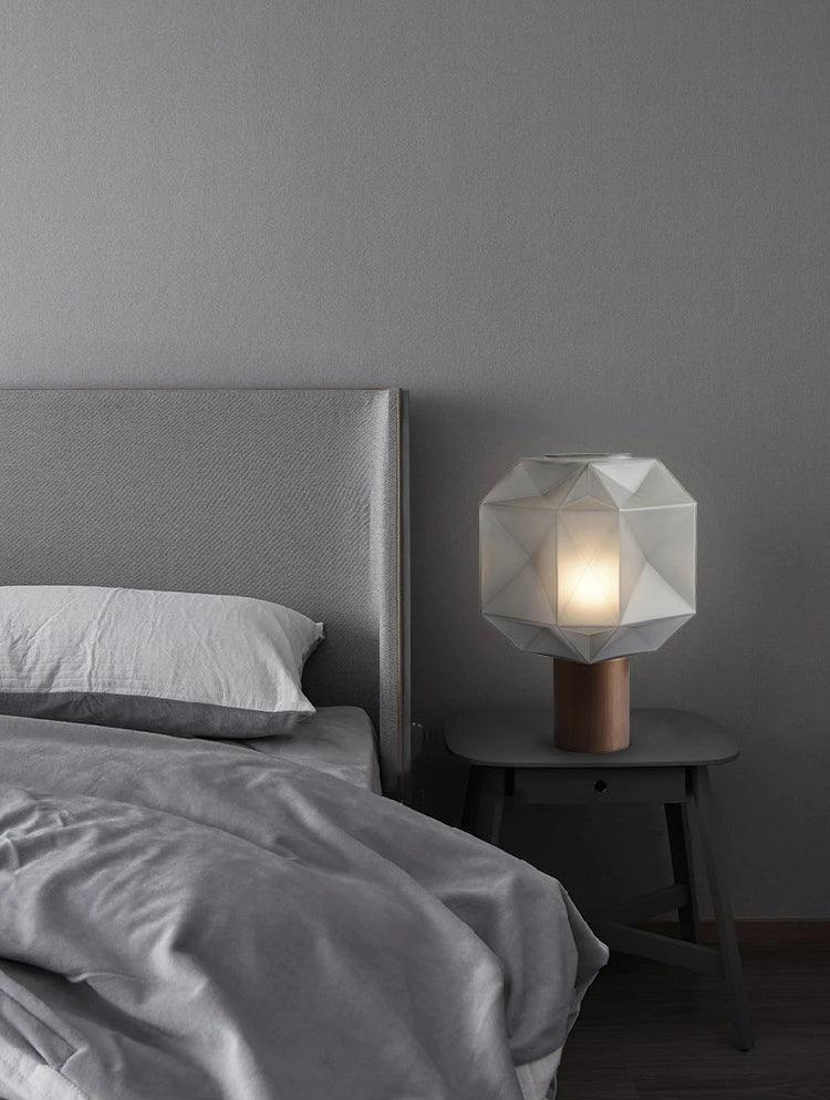 Cubo Artisanal Blown Glass Table Lamp with Smoky Finish and Metal Base