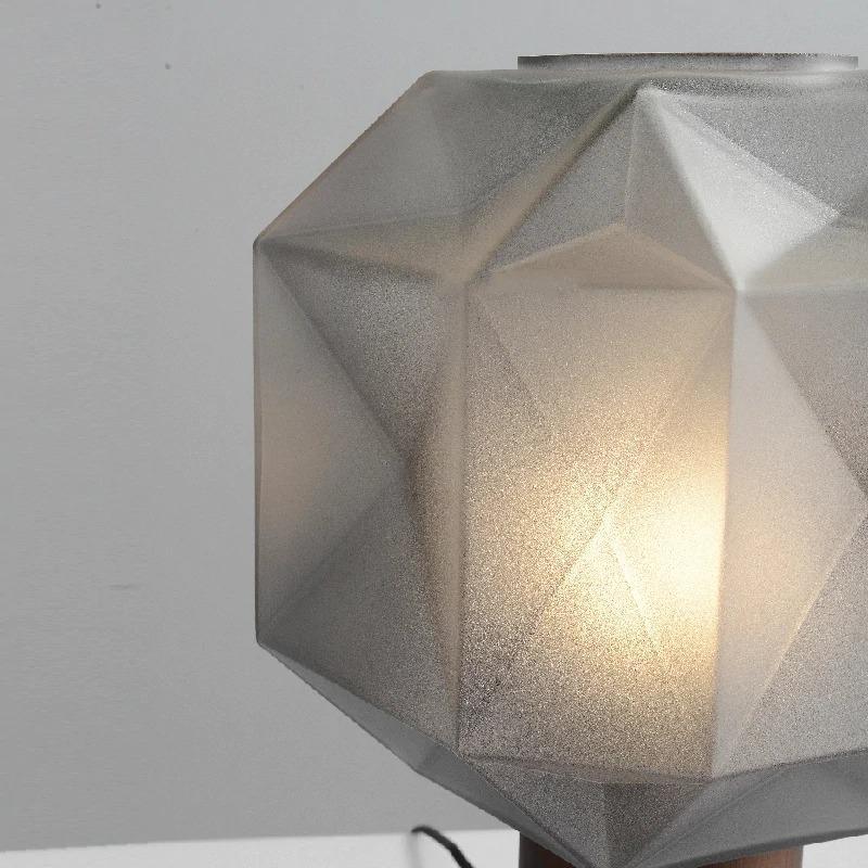 Cubo Artisanal Blown Glass Table Lamp with Smoky Finish and Metal Base