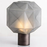 Cubo Artisanal Blown Glass Table Lamp with Smoky Finish and Metal Base