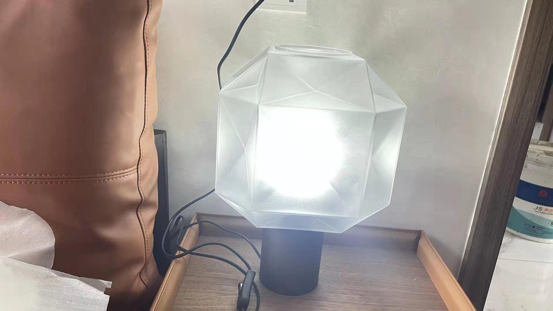 Cubo Artisanal Blown Glass Table Lamp with Smoky Finish and Metal Base
