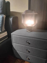 Cubo Artisanal Blown Glass Table Lamp with Smoky Finish and Metal Base