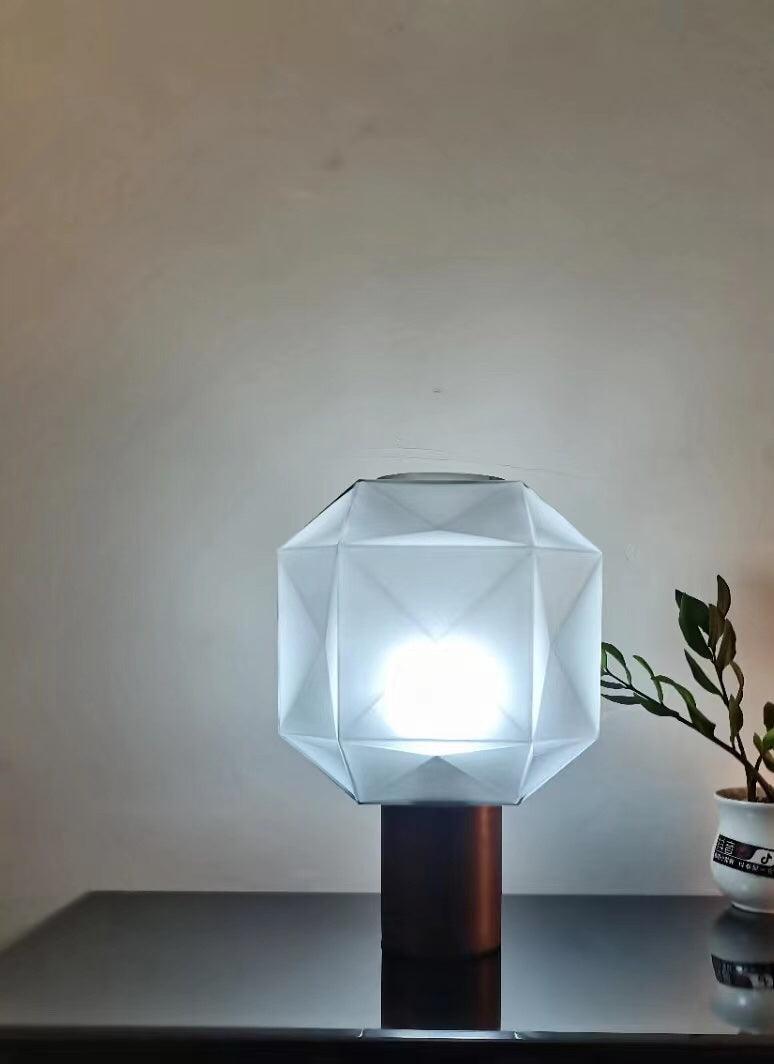 Cubo Artisanal Blown Glass Table Lamp with Smoky Finish and Metal Base