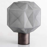 Cubo Artisanal Blown Glass Table Lamp with Smoky Finish and Metal Base