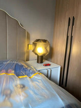 Cubo Artisanal Blown Glass Table Lamp with Smoky Finish and Metal Base