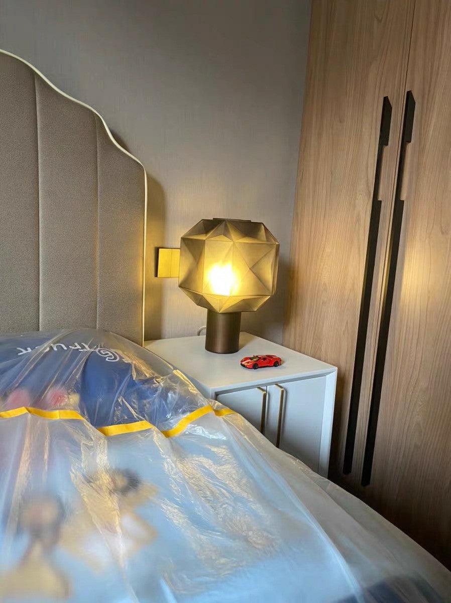 Cubo Artisanal Blown Glass Table Lamp with Smoky Finish and Metal Base