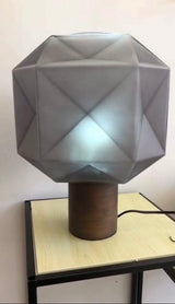 Cubo Artisanal Blown Glass Table Lamp with Smoky Finish and Metal Base