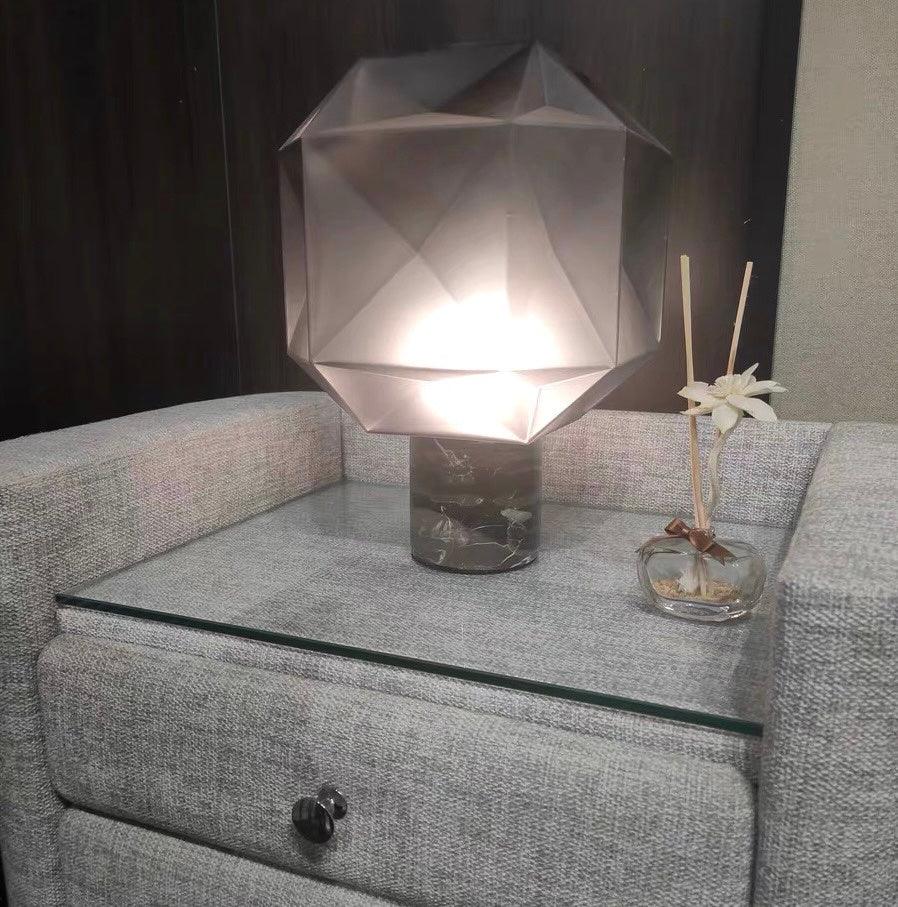 Cubo Artisanal Blown Glass Table Lamp with Smoky Finish and Metal Base