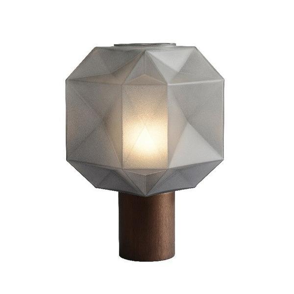 Cubo Artisanal Blown Glass Table Lamp with Smoky Finish and Metal Base