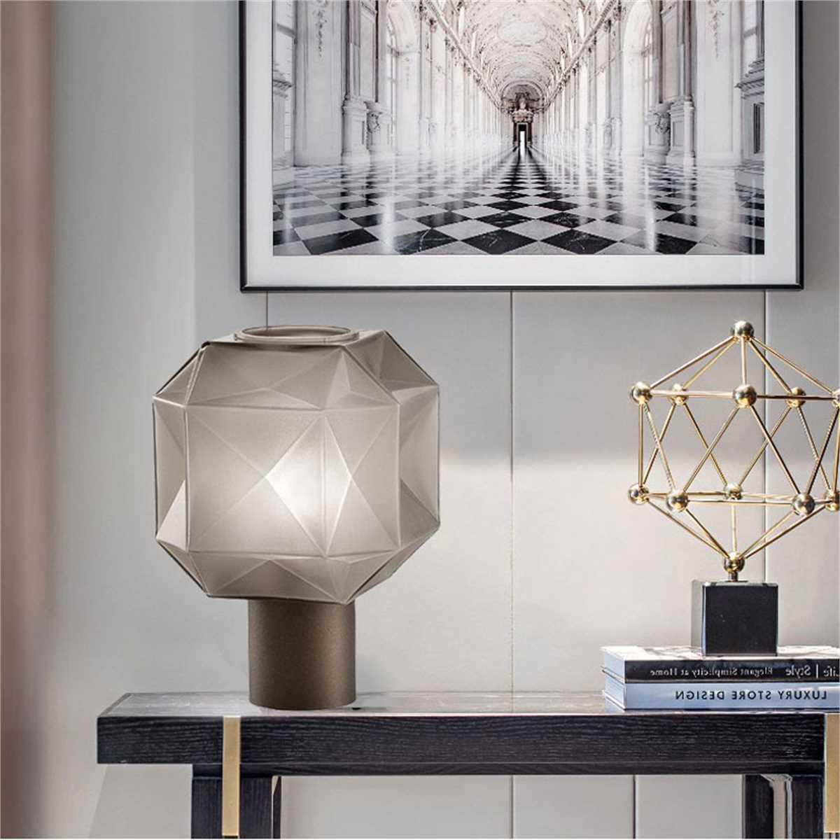 Cubo Artisanal Blown Glass Table Lamp with Smoky Finish and Metal Base