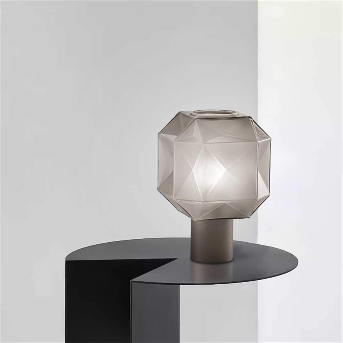 Cubo Artisanal Blown Glass Table Lamp with Smoky Finish and Metal Base