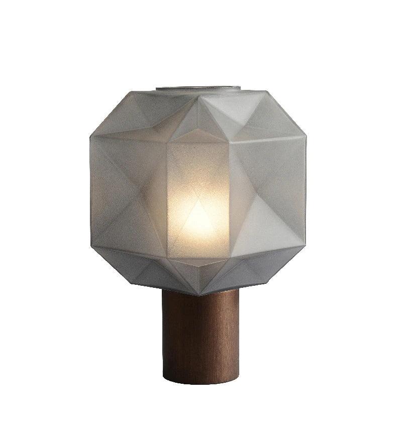 Cubo Artisanal Blown Glass Table Lamp with Smoky Finish and Metal Base