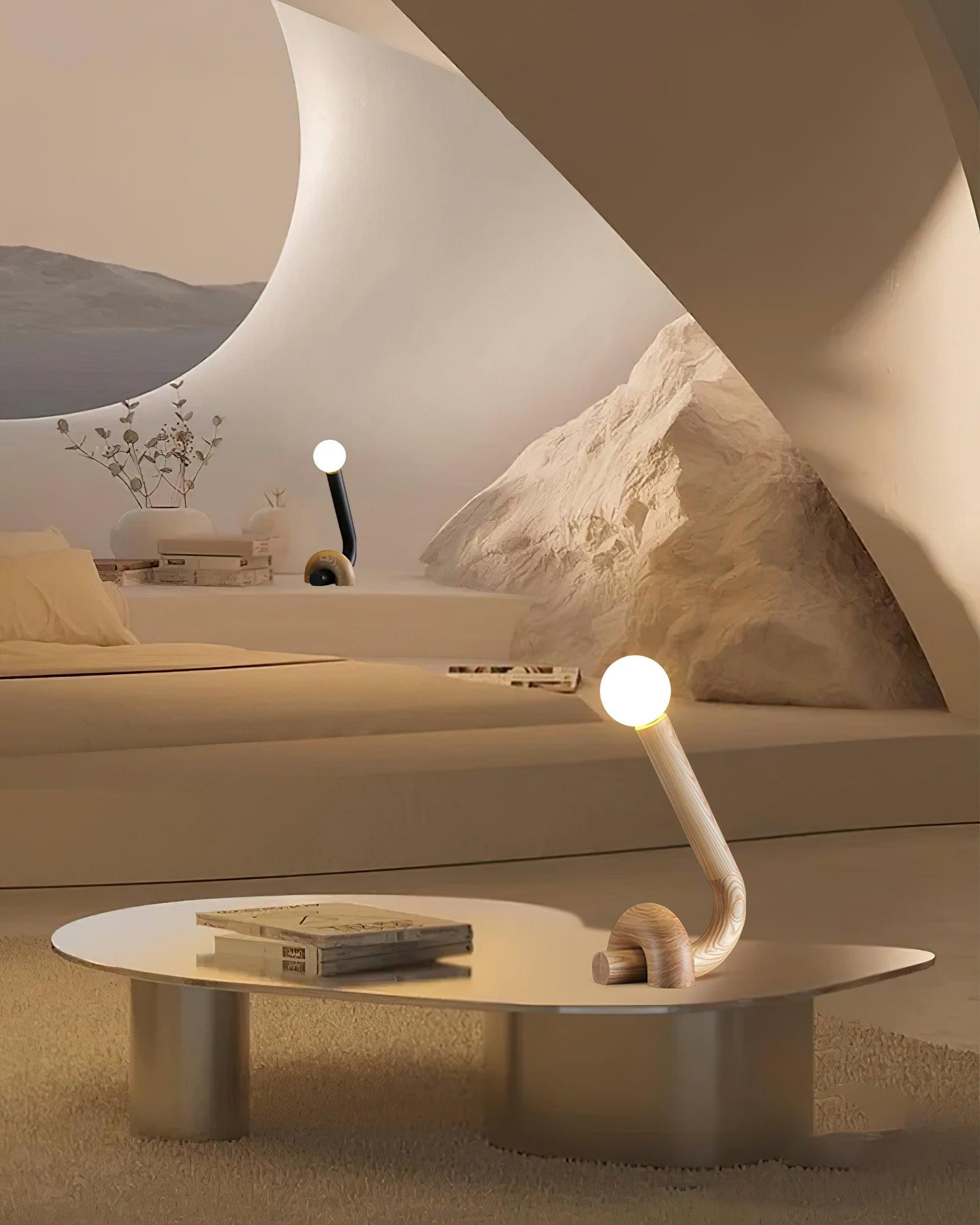 Modern Wood Curled Table Lamp Sculptural Bedside Light for Living Room and Bedroom
