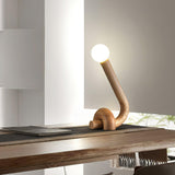 Modern Wood Curled Table Lamp Sculptural Bedside Light for Living Room and Bedroom