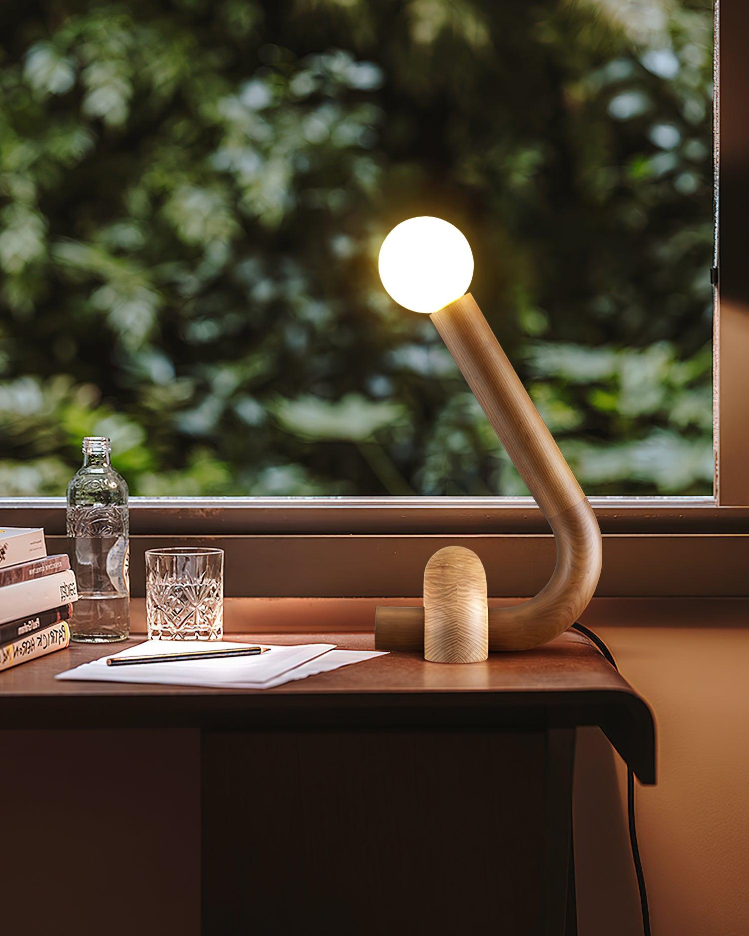 Modern Wood Curled Table Lamp Sculptural Bedside Light for Living Room and Bedroom