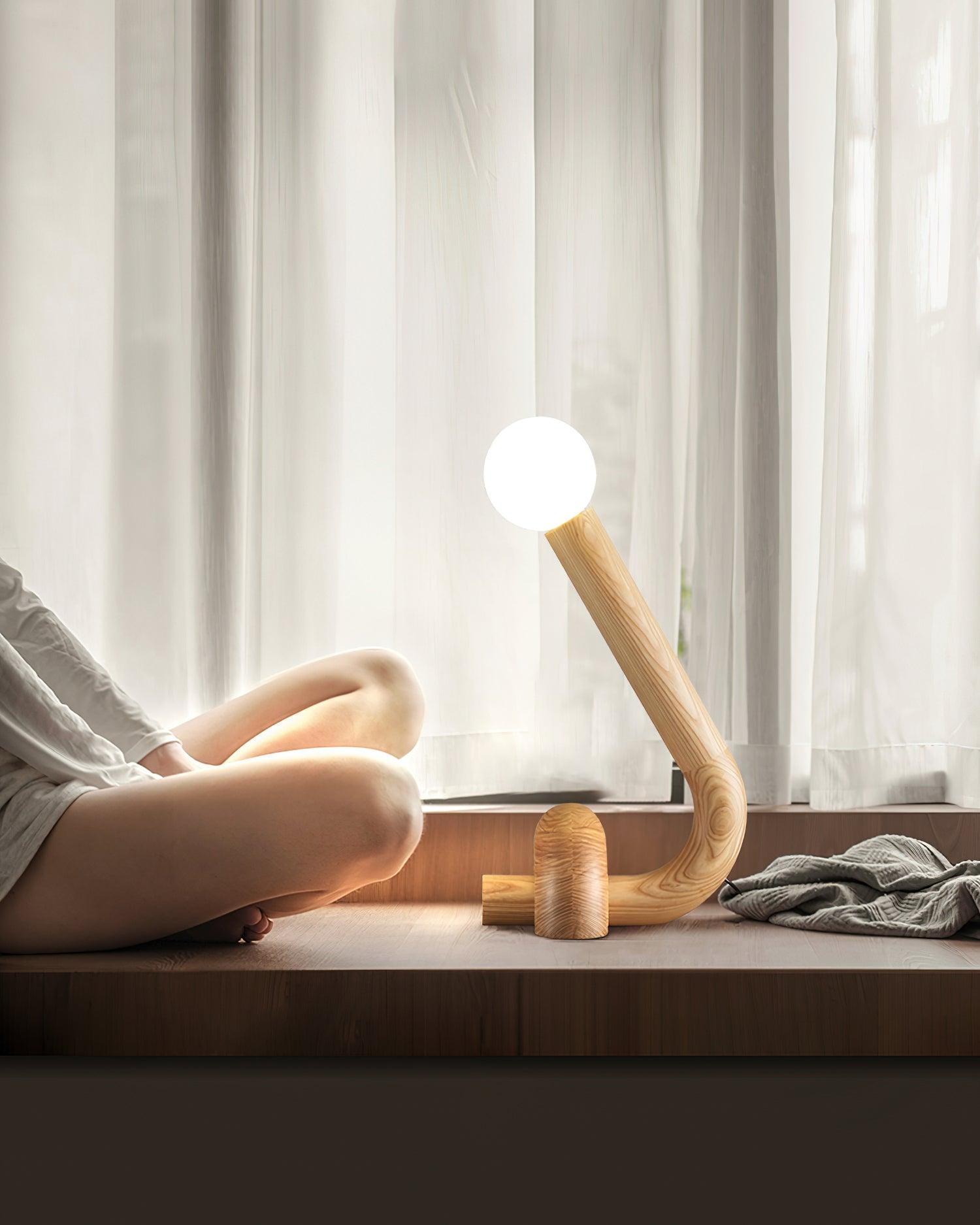 Modern Wood Curled Table Lamp Sculptural Bedside Light for Living Room and Bedroom