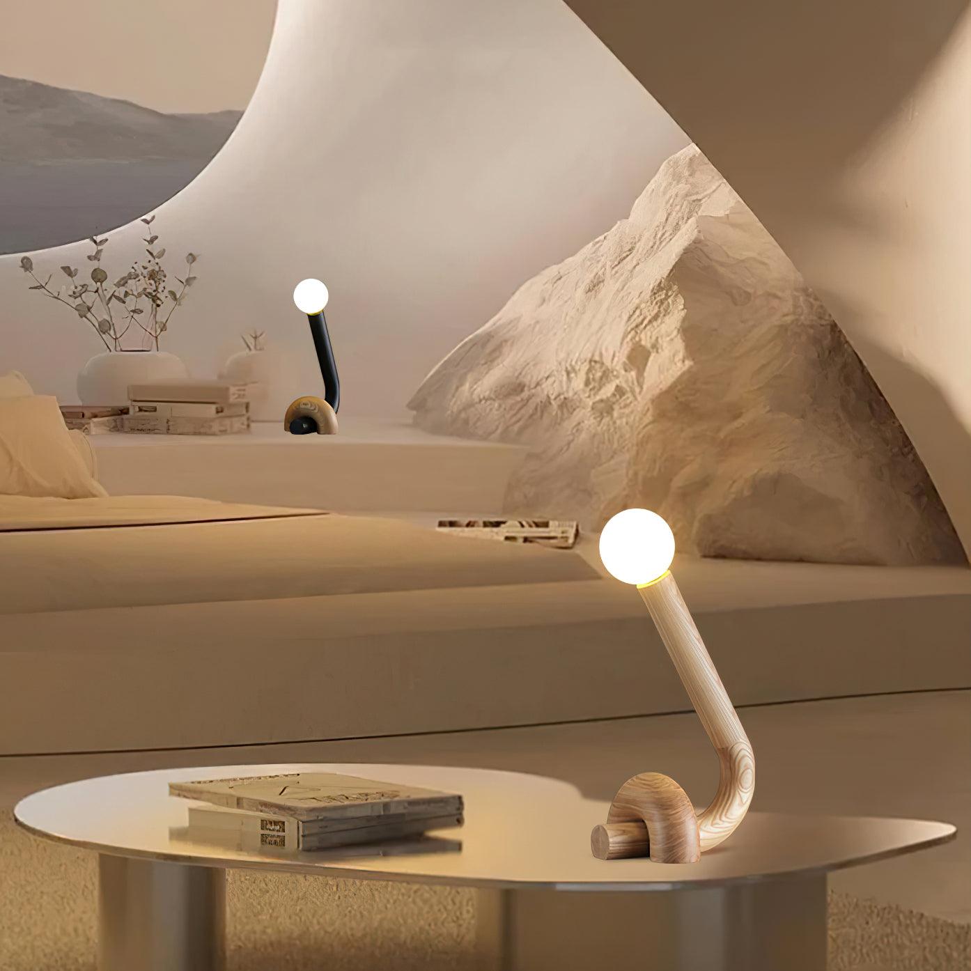 Modern Wood Curled Table Lamp Sculptural Bedside Light for Living Room and Bedroom