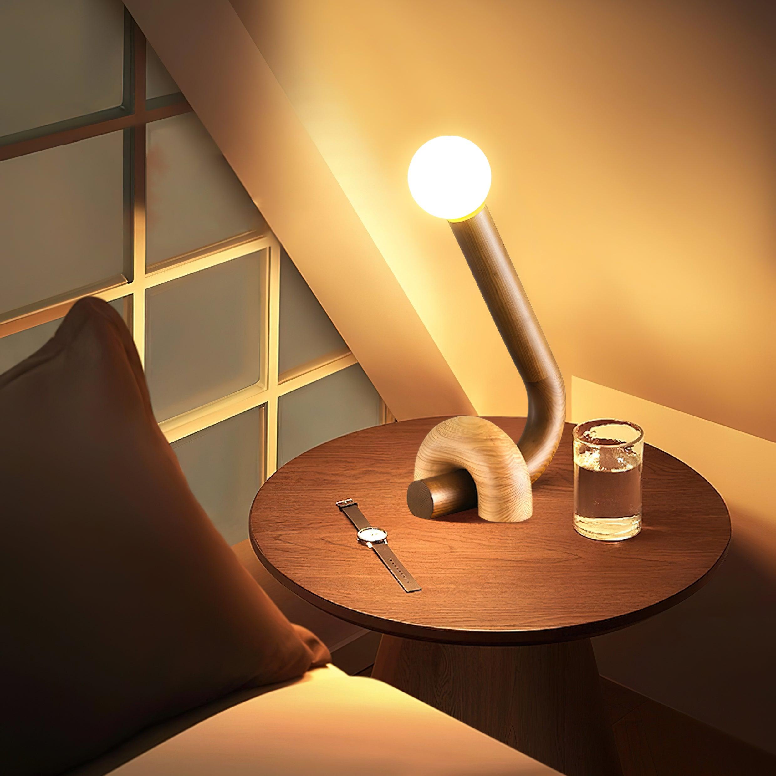 Modern Wood Curled Table Lamp Sculptural Bedside Light for Living Room and Bedroom