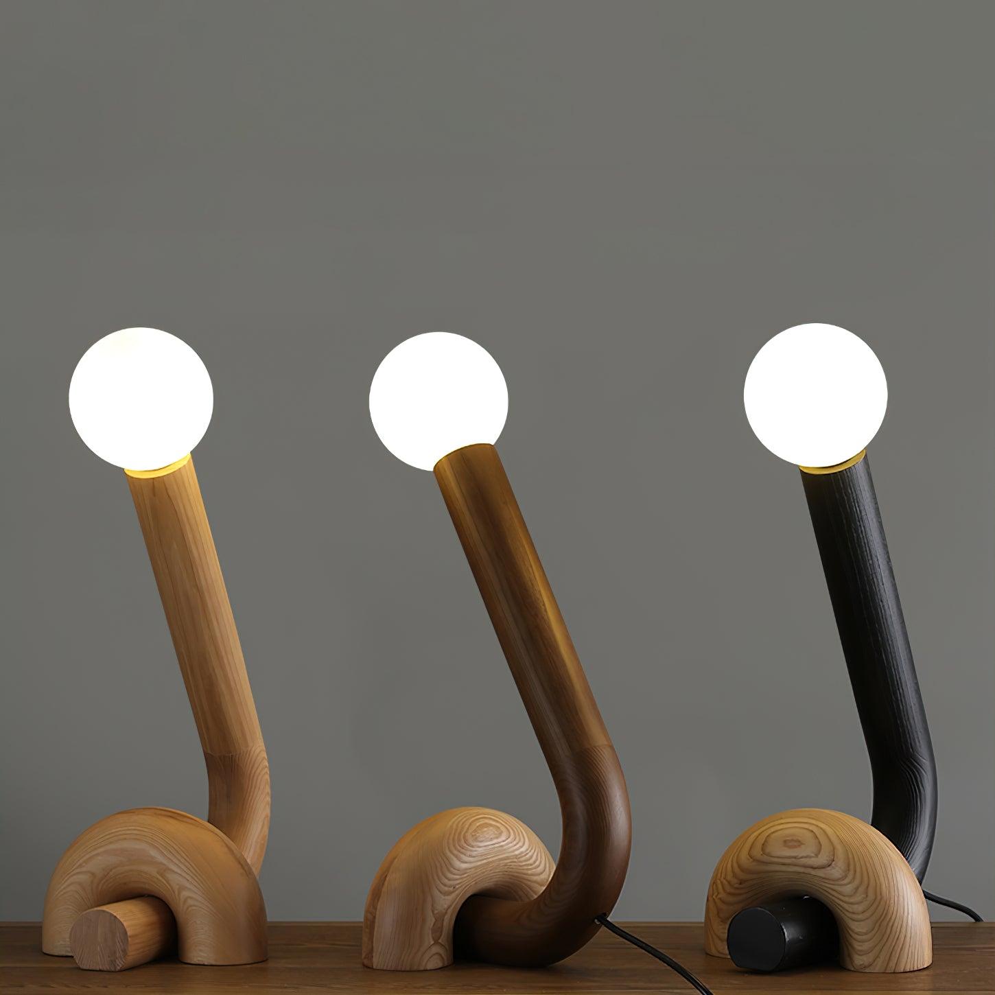 Modern Wood Curled Table Lamp Sculptural Bedside Light for Living Room and Bedroom
