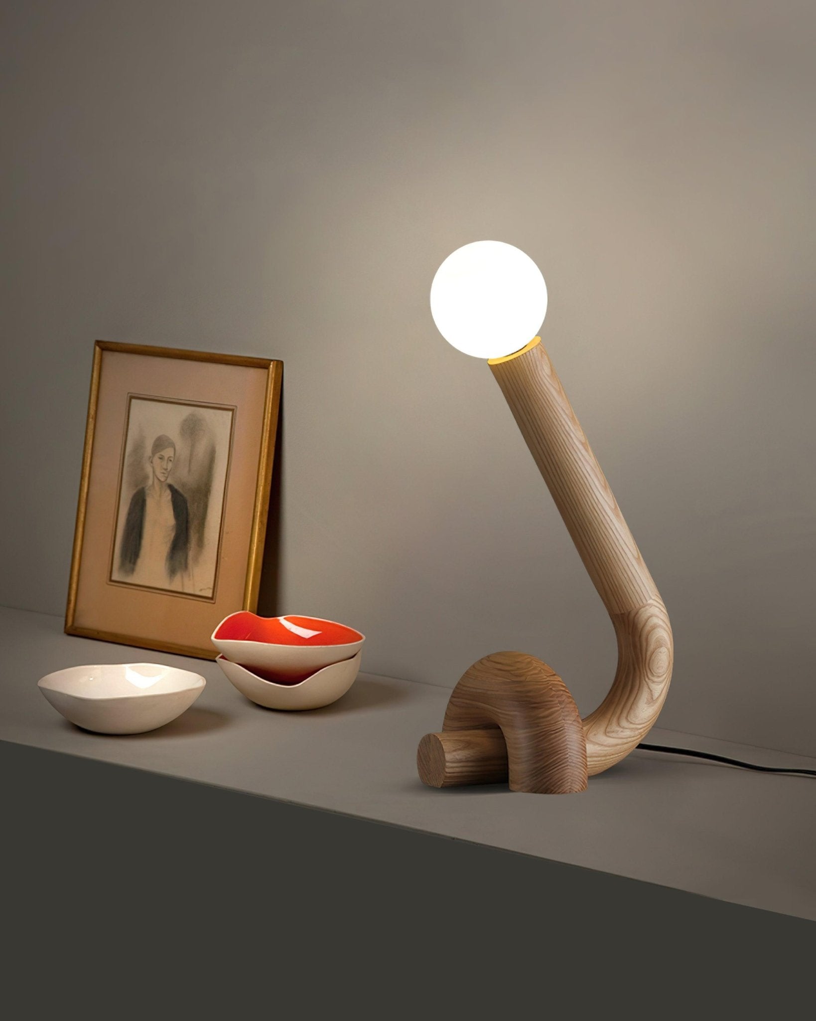 Modern Wood Curled Table Lamp Sculptural Bedside Light for Living Room and Bedroom