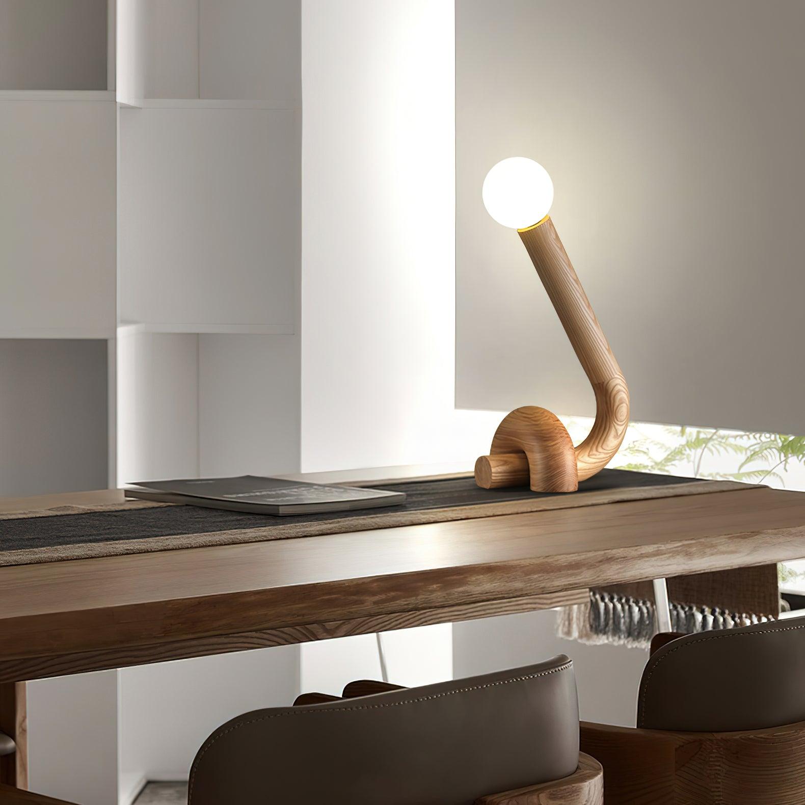 Modern Wood Curled Table Lamp Sculptural Bedside Light for Living Room and Bedroom