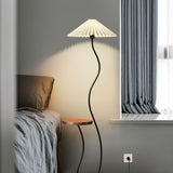Curvatura Mid Century Modern Floor Lamp with Integrated Wood Side Table and Marble Base