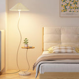 Curvatura Mid Century Modern Floor Lamp with Integrated Wood Side Table and Marble Base