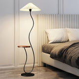 Curvatura Mid Century Modern Floor Lamp with Integrated Wood Side Table and Marble Base