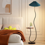Curvatura Mid Century Modern Floor Lamp with Integrated Wood Side Table and Marble Base