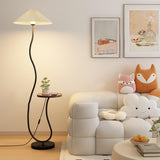 Curvatura Mid Century Modern Floor Lamp with Integrated Wood Side Table and Marble Base