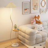 Curvatura Mid Century Modern Floor Lamp with Integrated Wood Side Table and Marble Base