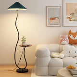 Curvatura Mid Century Modern Floor Lamp with Integrated Wood Side Table and Marble Base
