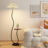 Curvatura Mid Century Modern Floor Lamp with Integrated Wood Side Table and Marble Base