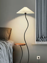 Curvatura Mid Century Modern Floor Lamp with Integrated Wood Side Table and Marble Base