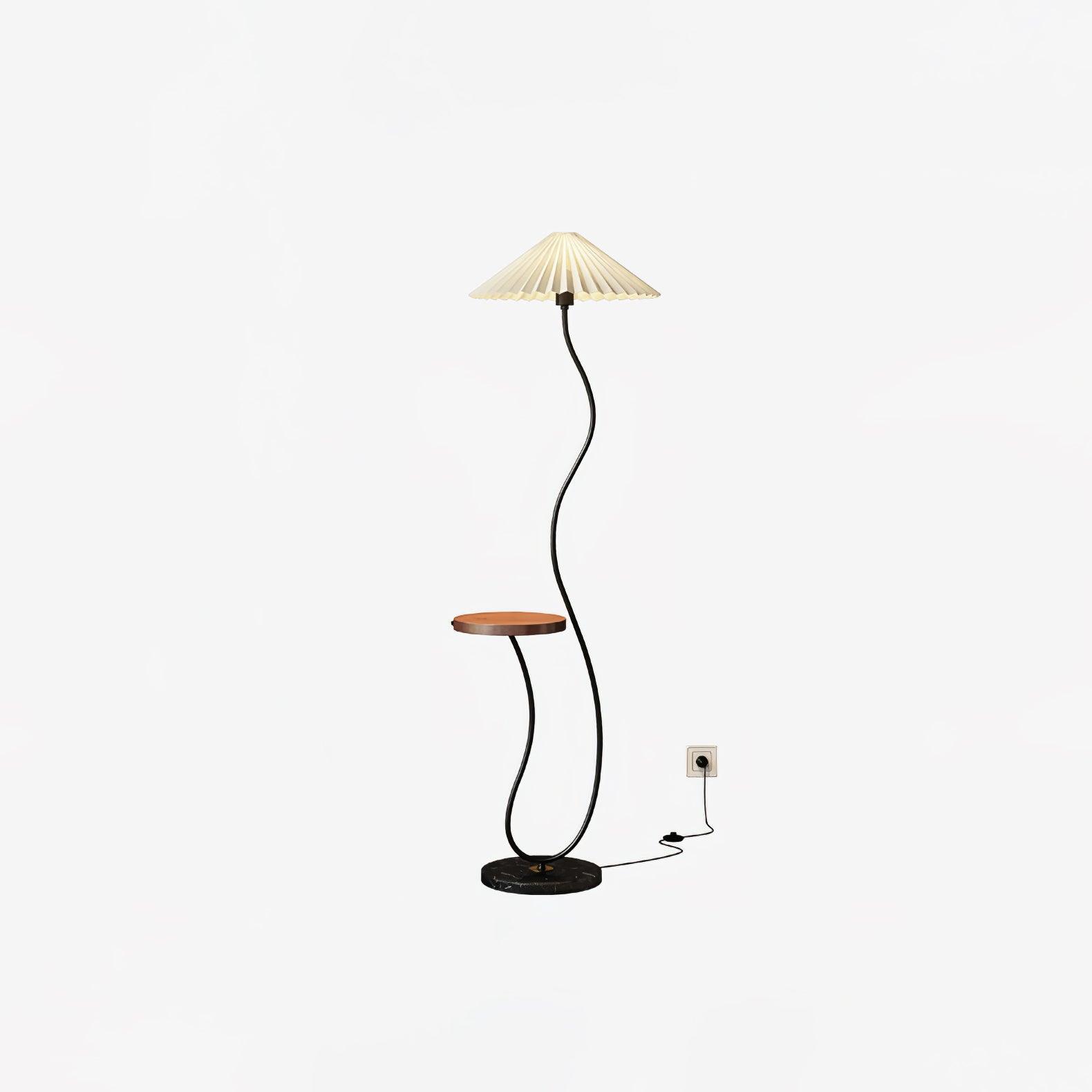 Curvatura Mid Century Modern Floor Lamp with Integrated Wood Side Table and Marble Base
