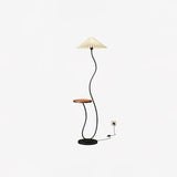 Curvatura Mid Century Modern Floor Lamp with Integrated Wood Side Table and Marble Base
