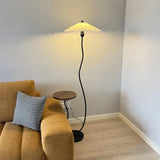 Curvatura Mid Century Modern Floor Lamp with Integrated Wood Side Table and Marble Base