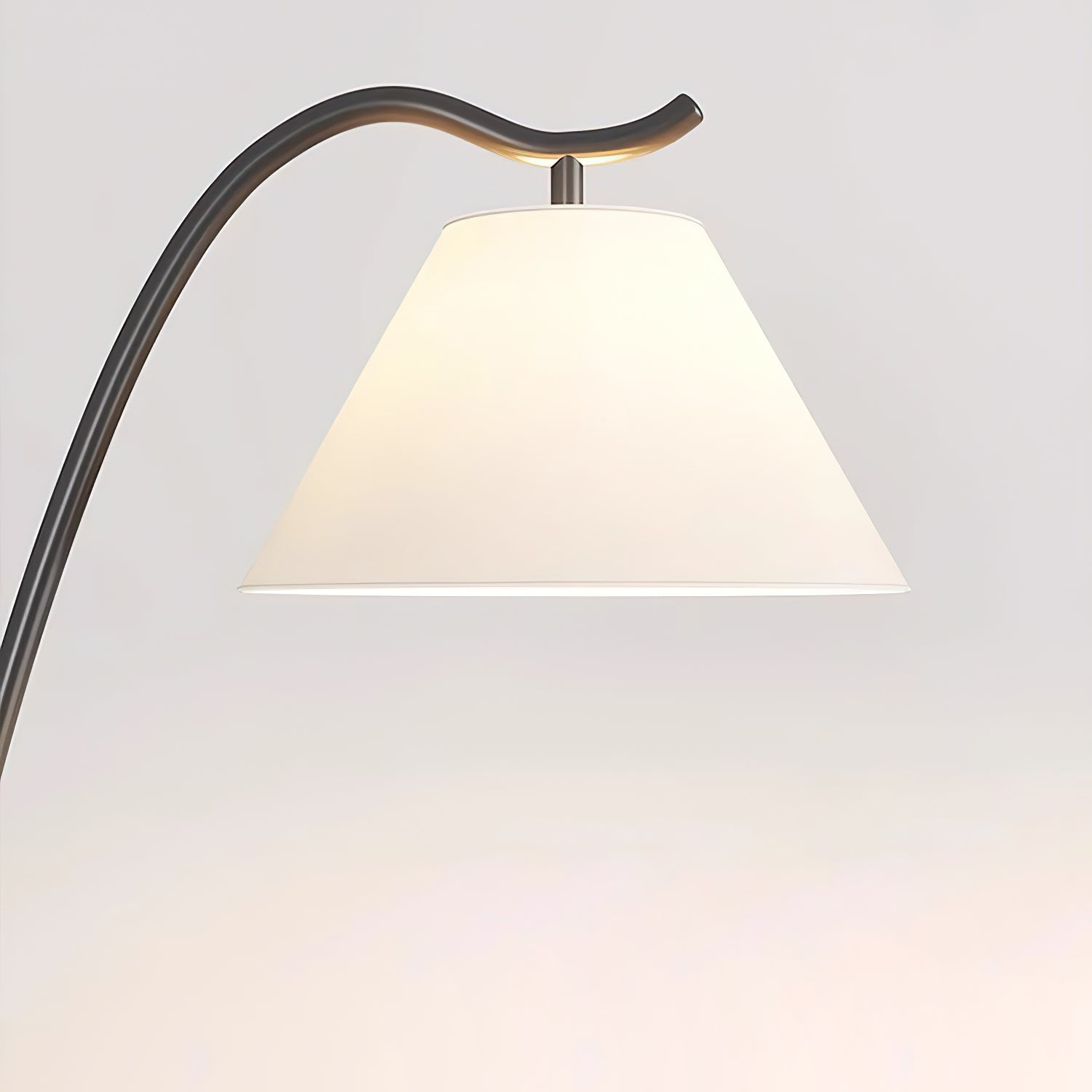 Modern Curved Arc Floor Lamp with Integrated Wood Side Table and Fabric Shade