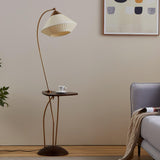 Modern Curve Floor Lamp with Built in Side Table and Walnut Wood Accents