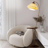 Modern Curve Floor Lamp with Built in Side Table and Walnut Wood Accents